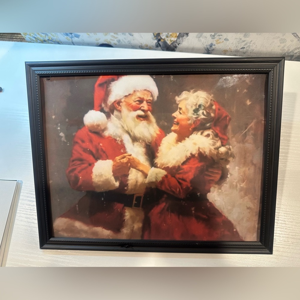 Santa Claus Mrs. Claus Art Print Vintage Christmas Decor, Framed  8x10”